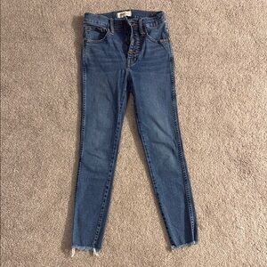 Madewell High Rise Skinny Blue Jeans with Frayed Hem